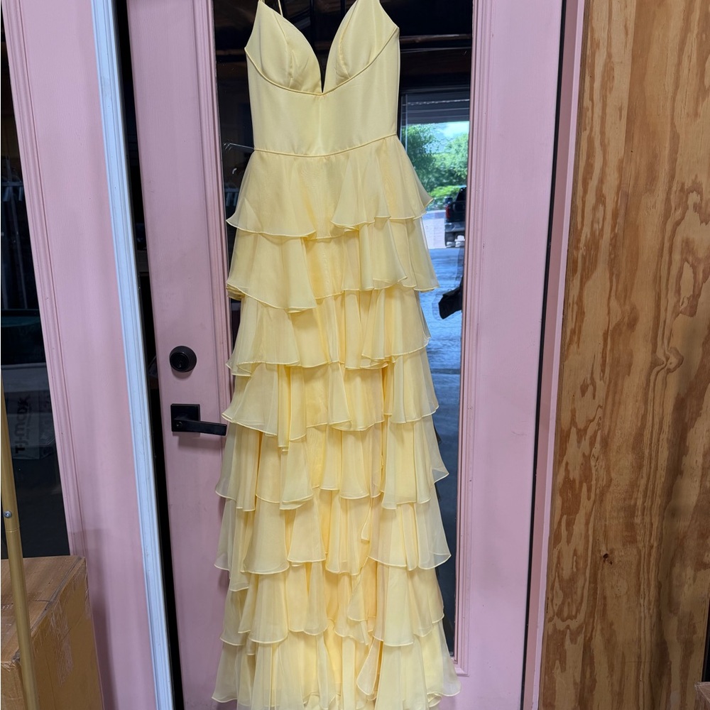 Sherri Hill Yellow Tiered Ruffle Prom Gown